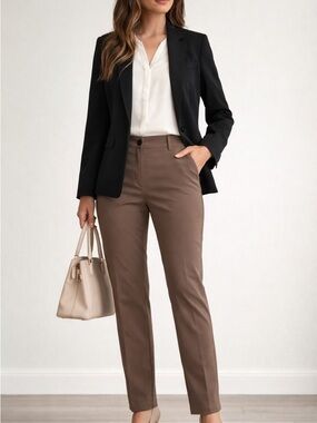 89th & Madison Straight Leg Pants Comfort Waist Stretch Color: Mocha Size 14P